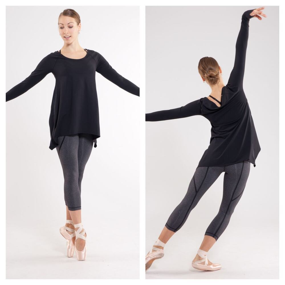 Lululemon Womens Rehearsal Black Size 4/6 Long Sleeve Flared Shirt Thumbholes